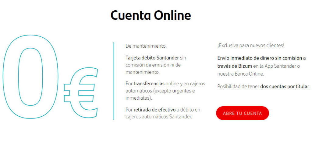 Santander Cuenta Online beneficios