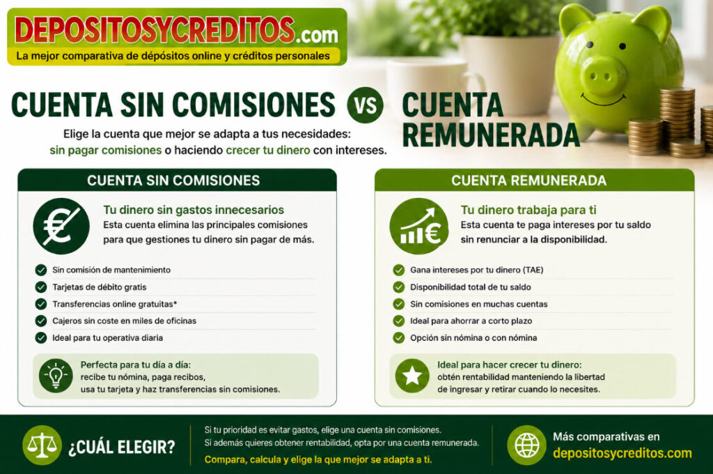cuenta sin comisiones o cuenta remunerada